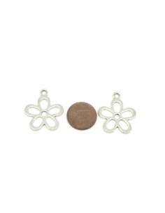 Pendentif fleur en métal argenté 2
