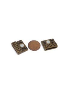 Fermoir aimanté rectangle ouvragé pour lanière de 14mm en métal de couleur bronze 2
