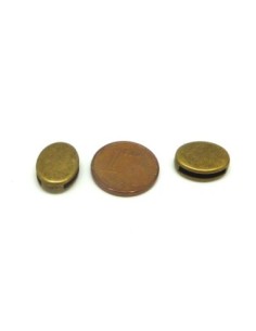 5 perles passant pastille ovale pour lanière de 10mm en métal de couleur bronze lisse 2