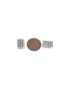 10 Perles en métal argenté rectangle comme tissé, strié... 2