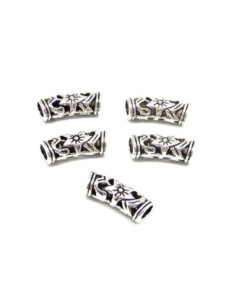 perle passant tube ajouré en métal argenté motif fleur
