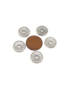 10 Perles Connecteurs anneau rond travaillé 12,3mm en métal argenté - style ethnique - idéal bracelet pendentif 2