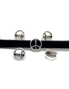 Perle passant Peace argenté pour cuir de 6mm