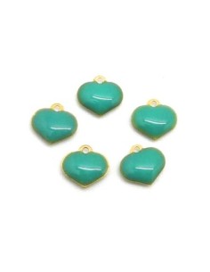 Breloque coeur emaillé vert opaline