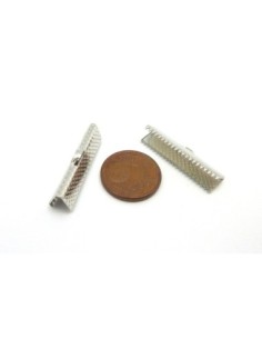 10 Embout griffe 25mm serre ruban, lacet, fil cordon en métal argenté gravé de points 2