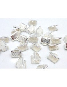 20 Embouts griffe 8mm, serre ruban, lacet, fil cordon en métal argenté brillant blanc gravé de points