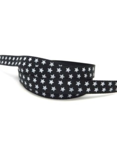 Ruban étoile largeur 10mm étoile blanche sur fond noir
