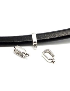 5 Perles support breloque bélière pour cuir regaliz ou cordons épais de 10mm x 7mm en métal argenté