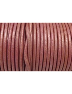 Cordon cuir rond 3mm de couleur rose légèrement métallisé, nacré