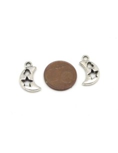 5 Breloques lune évidé motif coeur et étoile en métal argenté 16,8mm 2