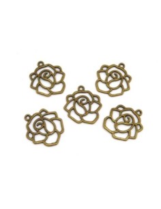 Breloque Estampe Rose fine évidé métal de couleur bronze
