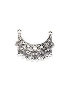Petit Plastron pendentif Connecteur travaillé 46mm en métal argenté vieilli
