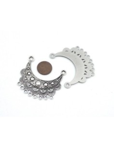 Petit Plastron pendentif Connecteur travaillé 46mm en métal argenté vieilli 2