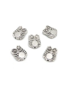 10 Perles hibou 10mm en métal argenté