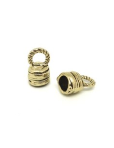 Embouts rond  strié pour cordon 10mm en métal doré pâle travaillé 