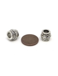 5 Perles cylindre, tonneau 10mm en métal argenté... 2