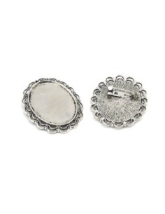 R-Grand Support cabochon broche en métal argenté... 2