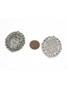 2 Supports cabochon ovale en métal argenté travaillé pour... 2