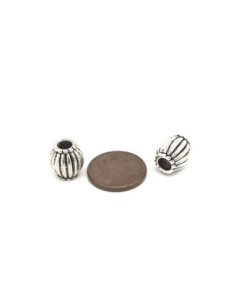 5 Perles olive strié 9,4mm x 10,3mm en métal argenté gros... 2