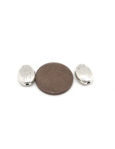 10 perles ovale galet en métal argenté strié 2