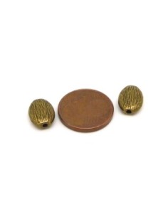 10 perles ovale galet en métal de couleur bronze strié 2