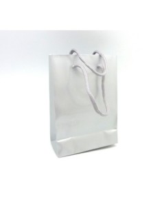 Pochette Cadeaux en papier glacé couleur argent lanière gris argenté 2