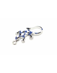 1 Breloque salamandre, gecko, lézard, pendentif en métal argenté émaillé de couleur bleu marine, noir et blanc mosaïque
