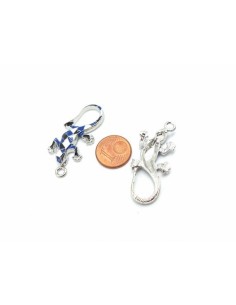 1 Breloque salamandre, gecko, lézard, pendentif en métal argenté émaillé de couleur bleu marine, noir et blanc mosaïque 2