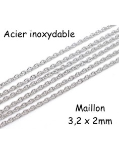 1m de chaînette maille forçat fine en acier inoxydable résistante maillon 3,8mm x 2mm de couleur argent 