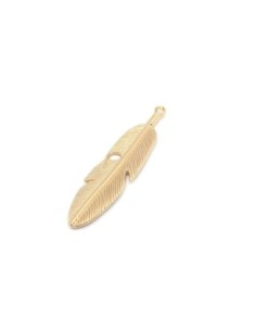 2 Breloques, pendentifs Grandes Plumes en métal doré 61mm