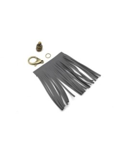 KIT bijoux de sac porte clé pompon simili cuir frange 10cm de couleur couleur gris 2