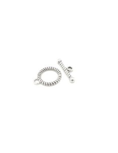 Lot de 10 Fermoirs toggle rond strié en métal argenté 