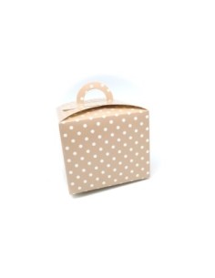 5 Boites cadeaux berlingot 12cm x 8cm en carton de beige à pois crème