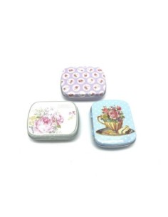 Lot de 3 Boites métalliques de rangement , boite cadeaux, motif assorti rose, fleur, pois shabby chic vintage