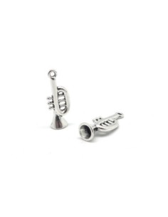 Lot de 5 Breloques trompette en métal argenté 30mm x 11mm