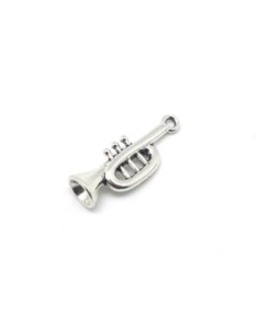 Lot de 5 Breloques trompette en métal argenté 30mm x 11mm 2