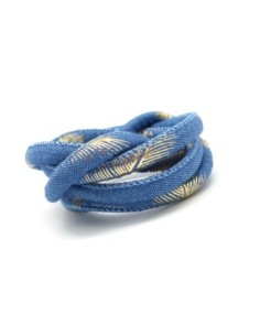 1m Cordon jeans 6mm  motif plume doré en coton bleu  Tendance denin