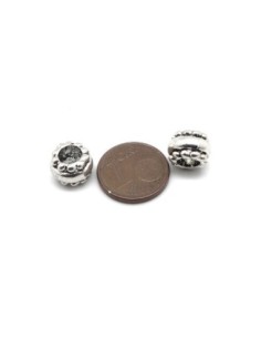 Perles tonneau, toupie en métal argenté travaillé à gros trou 5mm 2