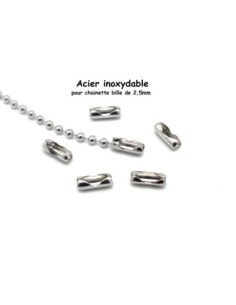 fermoirs chaine bille boule connecteur embout pour chainette bille de 2,5mm en acier inoxydable couleur argenté