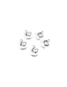 Breloques coeur lune en métal argenté 18mm x 13mm