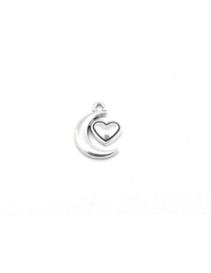 Breloques coeur lune en métal argenté 18mm x 13mm 2
