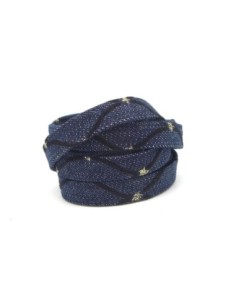 Lanière 10mm en jeans denin brut coton motif doré et daim noir