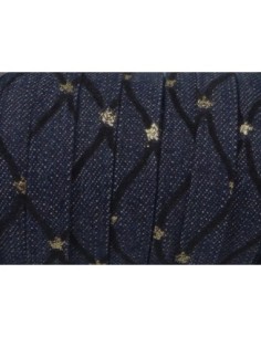 Lanière 10mm en jeans denin brut coton motif doré et daim noir 2