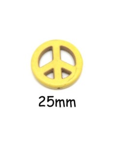perles Peace and love 25mm en pierre naturelle imitation turquoise "Howlite" 25mm jaune