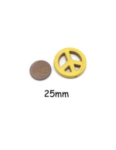perles Peace and love 25mm en pierre naturelle imitation turquoise "Howlite" 25mm jaune 2