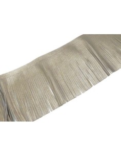 galon frange gris bronze pâle effet métallisé en simili cuir pour customisation, pompon hauteur frange 10cm