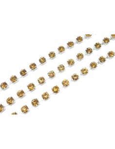 50cm de chaînette strass couleur ambre 6mm et métal argenté