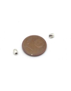 100 Mini Perles grain de riz, olive facetté en métal argenté 3,3mm x 2,8mm 2