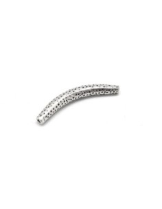 2 perles tubes passant incurvé en métal argenté gravé de points 33mm x 4mm