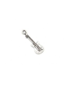 15 Breloques guitare en métal argenté fine et légère 24mm x 7,8mm